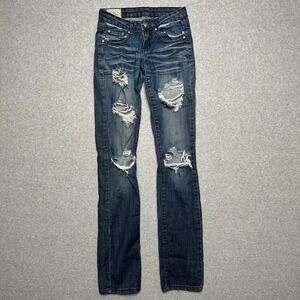 Machine Jeans Nouvelle Mode Distressed Skinny Jeans Dark Wash Low Rise Size 25
